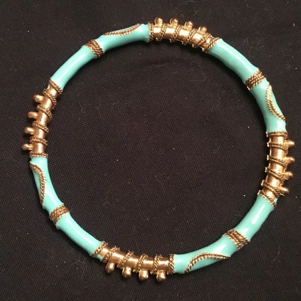 Antique Goldtone and Light Turquoise Bangle Bracelet